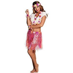 Boland 52430 Kiki-kostuum, hoofdband, Hawaiiaanse ketting, armbanden en rok, bloemenkostuum voor carnaval of themafeest, JGA