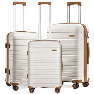 Kono Set van 3 harde koffers met TSA-slot en 4 zwenkwielen crème, wit, set van 3, bagageset met zwenkwielen, crème, wit, Bagagesets met zwenkwielen