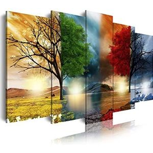 DekoArte 237 - Moderne canvas print van gescande kunstfoto's | decoratief canvas voor je woonkamer of slaapkamer | landschapsstijl vier seizoenen rode bomen | 5 stuks 150 x 80 cm