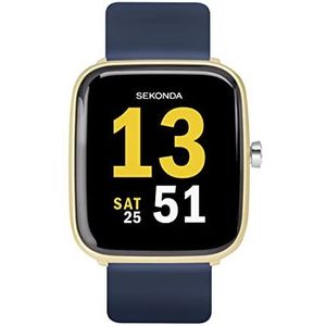 Sekonda Motion 36 mm smartwatch met hartslag- en slaapmonitor, dagelijkse activiteiten, sport, muziek, weer en bericht met elastiek, Blauw/Goud