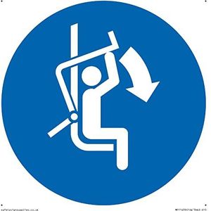 Panneau obligatoire : « Close Safety Bar of chairlift » - 150 x 150 mm - S15