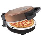 Bestron Pizzaoven, voor knapperige pizza's in 5-10 minuten, elektrische pizzaoven met een temperatuur van 320°C, inclusief vuurvaste steen en 2 grote houten spatels, kleur: koper