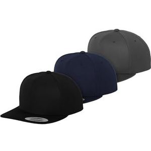 Flexfit 6089mb-classic snapback baseballpet, uniseks, 3 stuks, zwart + marineblauw + donkergrijs, Eén maat