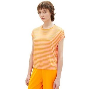 Tom Tailor Denim T-Shirt Femme, 31709 Mango Pink Stripe, M