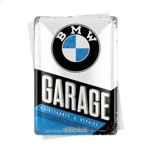 Nostalgic-Art BMW Retro metalen ansichtkaart - garage - cadeau-idee voor fans van auto-accessoires, ansichtkaart van plaatstaal, mini-tinnen bord in vintage design, 10 x 14 cm