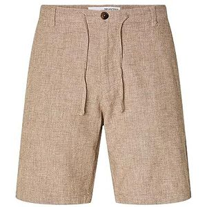 SELETED HOMME Slhregular-Brody Linen Short Noos linnen broek voor heren, Karamel/detail: haverwolmix