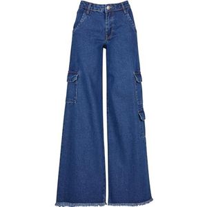 Urban Classics Pantalon cargo en denim pour femme, Mid Indigo Washed, 32