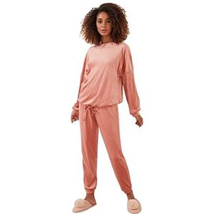 women'secret Lange mouwen pyjama en lange broek, van fluweel, voor dames, lichte kaki, XL, Licht Khaki.