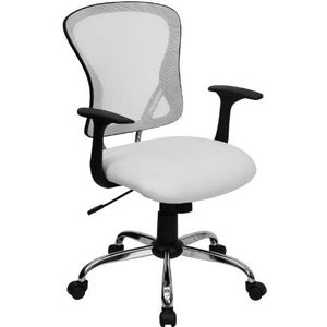 Flash Furniture Bureaustoel met middenrugleuning, met verchroomde basis en armleuningen, 73,66 x 60,96 x 27,94 cm, wit