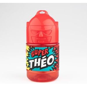 Super Theo gepersonaliseerde kinderfles, waterfles met rietje