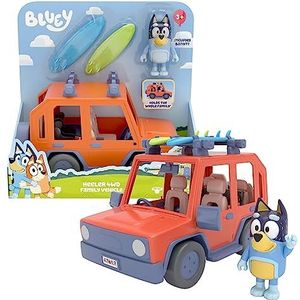 Bluey - Auto 4 x 4 – voertuig gezinsvrachtwagen, met papa Bandit Altviool ca. 8 cm en 2 surftafels, zoals tv-vist, voor kinderen vanaf 3 jaar, BLY03000 – Preziosis Games, meerkleurig