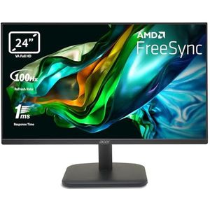 Acer EK241YHbif 24 inch pc-monitor, VA Full HD, 100 Hz, 1 ms (VRB), 16:9, FreeSync, VGA, HDMI 1.4, Lum 250 cd/m2, pc-monitor met contrast 100 m: 1, ZeroFrame, HDMI-kabel inbegrepen, zwart