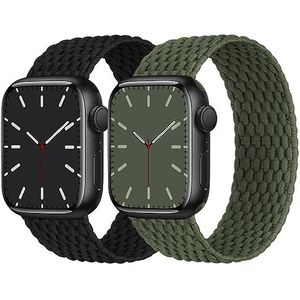 Solo Loop gevlochten elastische nylon armband 42 mm 44 mm 45 mm 49 mm elastisch nylon bandje voor Apple Watch 9 8 SE 7 6 5 4 3 2 1 (zwart/grijs, M)