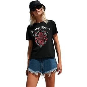 TRENDYOL T-shirt tricoté à col rond pour femme Coupe droite, Noir, XL