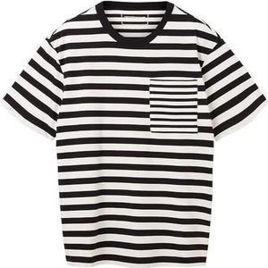 TOM TAILOR Denim 1036485 Casual T-shirt voor heren, gestreept, 1 stuk, 31908 - Zwart en wit gevarieerd Stripe