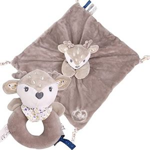 DODO D'AMOUR - Beken – knuffeldier – 032192 – vierkant en rammelaar – 29 cm – beige – geboorte – pluche dier baby – vanaf 0 maanden