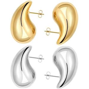 BTNEEU Vrouwen Dupes Chunky Oorbellen 18K Goud Hypoallergene Waterdruppel Oorbellen Zilveren Gouden Oorbellen Lichte Creoolse Oorbellen Sieraden Cadeau voor, Messing, Messing