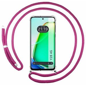 Tumundosmartphone Coque transparente pour Vivo Y28 4G avec cordon rose fuchsia