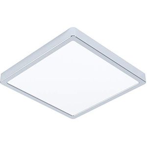 EGLO Fueva 5 LED plafondlamp, 28,5 cm, vierkante opbouwlamp van verchroomd metaal met verlicht oppervlak van kunststof, plafondlamp voor badkamer, neutraal wit, IP44