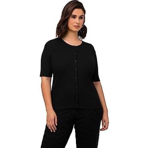 Ulla Popken Pull en tricot pour femme avec boutons décoratifs et col rond, Noir, 44-46 (grande taille)