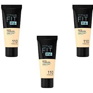 Maybelline New York Fluide Fit Me Matte & Poreless Foundation, 110 porselein, 3 stuks (3 x 30 ml)