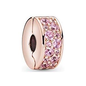 PANDORA 14K rose vergulde legering rose pavé clip met Moments Collection Cubic Zirkonia Clip One Size Metaal Zirkonia, Metaal, zirkonia