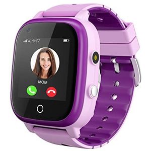 Verbeterde 4G smartwatch voor meisjes en jongens, IP67 waterdicht, wifi smartphone met HD-touchscreen, wifi-camera, videogesprek, SOS voor kinderen van 3 tot 14 jaar, Paars., Riem