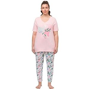 Ulla Popken Pyjama met aardbeienprint, pyjamaset voor dames, Baby roze