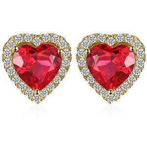 JewelryPalace Elegante synthetische robijn oorbellen hart studs 925 zilver, edelsteen, Robijn Robijn Zirkoniumoxide