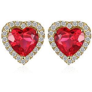 JewelryPalace Elegante synthetische robijn oorbellen hart studs 925 zilver, edelsteen, Robijn Zirkonia