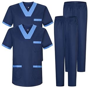 Misemiya - 2 stuks - Set uniformen unisex blouse - medisch uniform met bovendeel en broek - Ref.2-8178, marineblauw 68