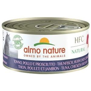 Almo Nature - HFC Natural met tonijn, kip en ham - natvoer voor volwassen katten: 24 blikjes van 150 g