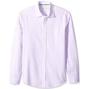 Amazon Essentials Chemise en popeline à manches longues pour hommes, coupe ajustée, double rayures blanc lavande, taille XL