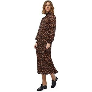 Minus Dames Mia lange jurk, smok, luipaardpatroon, bruin, 38, luipaardpatroon, bruin