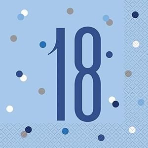 Unique Party 83555 Blauwe Polka Dots 18e Verjaardag Luncheon Servetten Wegwerp | 16 Pcs, Leeftijd 18