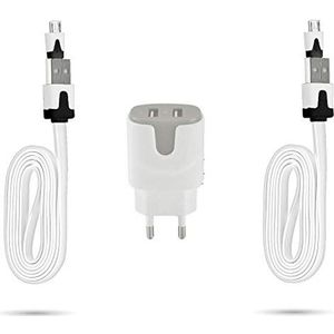 Set voor Wiko View 3 Lite micro-USB-oplaadkabel (2 Noodle-laadkabels + dubbele stekker, kleur Android) grijs