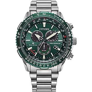 Citizen 32022710 Analoog radiogestuurd herenhorloge, Zilver/Groen, armband