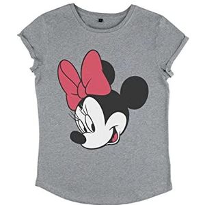 Disney Mickey Classic Minnie on Stripes T-shirt met rolgeluiden, voor dames, grijs.