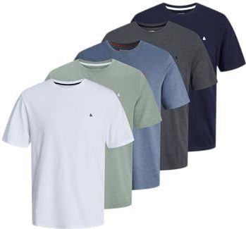 JACK & JONES Jjepaulos Tee Ss Crew Neck 5 stuks Mp Jjepaulos T-shirt met ronde hals voor heren, verpakking van 5 stuks, Wit