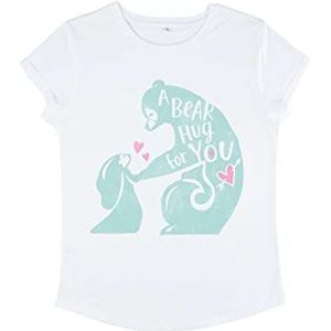 Disney Brave Wee Bear Hug Dames Organic Rolld Sleeve T-shirt, Wit, M, Wit
