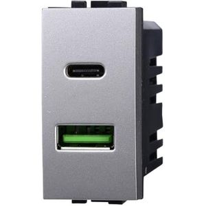 IXTRIMA Module prise chargeur double USB 2 ports, 3,1 A USB-c + U SB A, couleur grise compatible avec Bticino Living Light/International 1 pièce