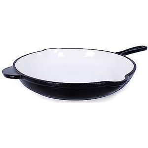 ECHTWERK Gietijzeren koekenpan met emaille coating, braadpan met twee handgrepen en schenktuit, voor oven, barbecue, inductie, zwart, Ø 26,5 cm