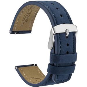 WOCCI | 20 mm Retro lederen horlogeband voor dames en heren, reserveband met zilveren gesp (blauw)