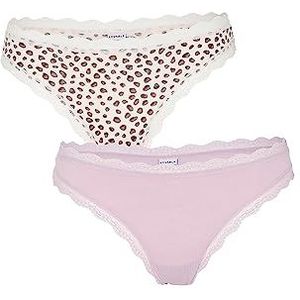 LOVABLE Brésilien Cotton Panties Bi-Pack Slip (pack de 2) Femme, Imprimé animal + rose bridal, M
