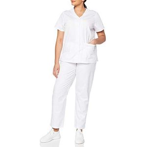 Adar universele medische blouse voor dames, tuniek met drukknopen, Wit.