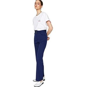 Trendyol Pantalon Évasé à Jambe Droite Taille Haute pour Femme, bleu marine, 34