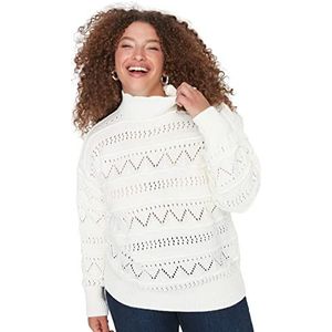 Trendyol Pull décontracté à col rond pour femme, ecru, 4XL