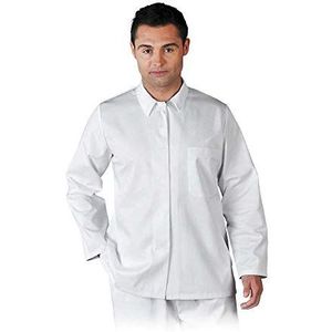 Leber & Hollman LH-FOOD_JBU Beschermende jas, uniseks, lange mouwen, 60% polyester, 35% katoen, 210g/m², wasbaar op 95 °C, geschikt voor industriële was, Wit