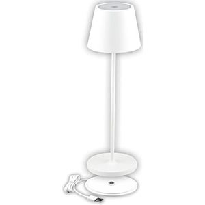 V-TAC Draadloze led-tafellamp, dimbaar, met touch-bediening, witte lamp voor binnen en buiten, IP54, voor thuis, restaurant, kantoor, batterij 4400 mAh, warmwit licht, 3000 K, 2 W