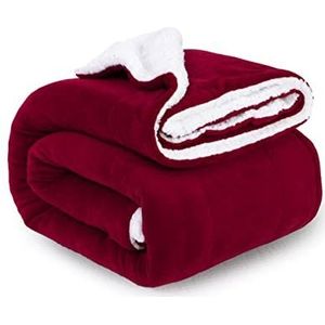 ComfyWell Sherpa Fleecedeken, zacht en comfortabel, grote pluizige deken voor bank, bed, reizen, dikke en thermische deken, 200 x 240 cm (Super King bed, wijnrood)